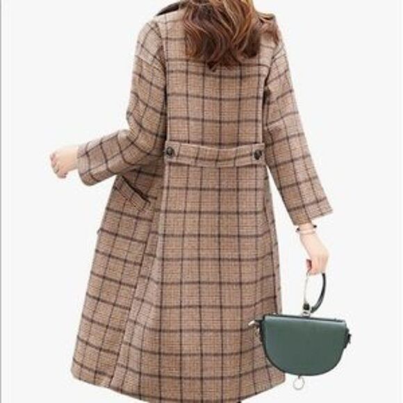 🎉HP🎉 NEW Double Breasted Plaid Wool Pea Coat - Picture 2 of 7